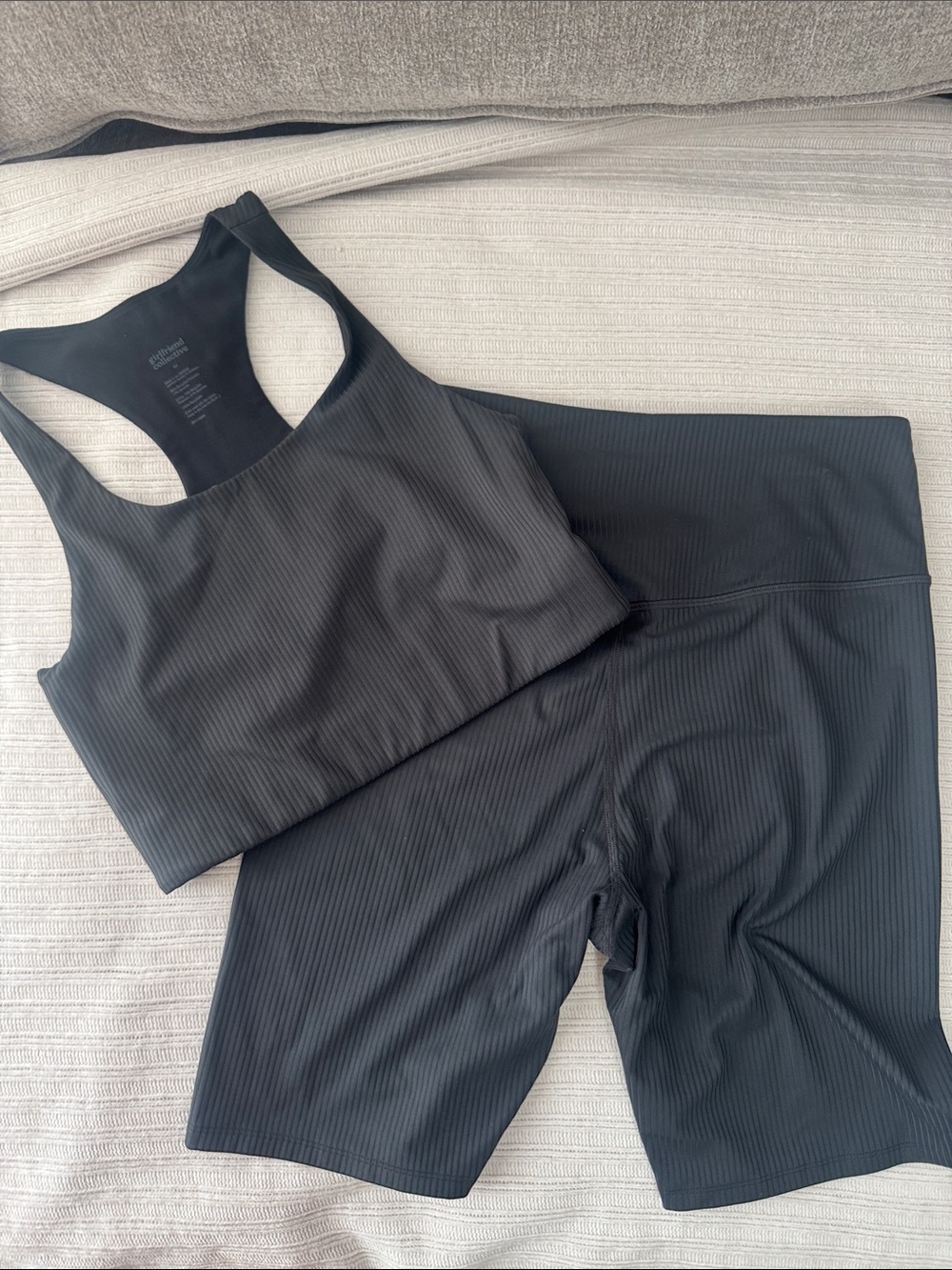 Girlfriend collective ribbed workout biker short set M/L